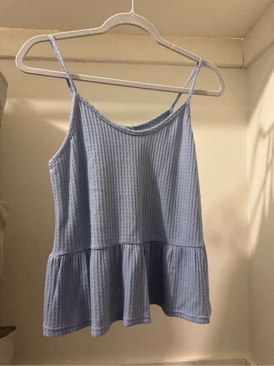 Paper Crane Tops - Paper Crane Light Blue Waffle Knit Peplum Camisole